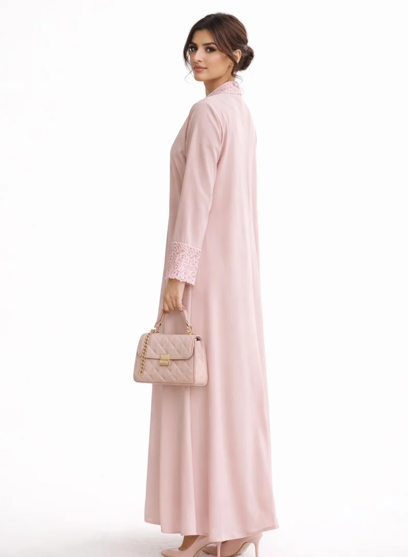 MSquare Fashion Lite Pink Lace Abaya with Matching Headscarf